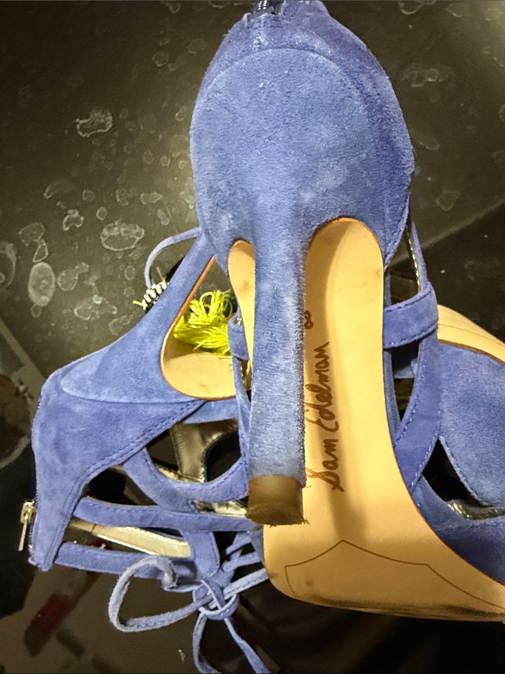 Sam Edelman Blue Suede Lace-Up Heels with Yellow Tassels - Picture 3 of 4